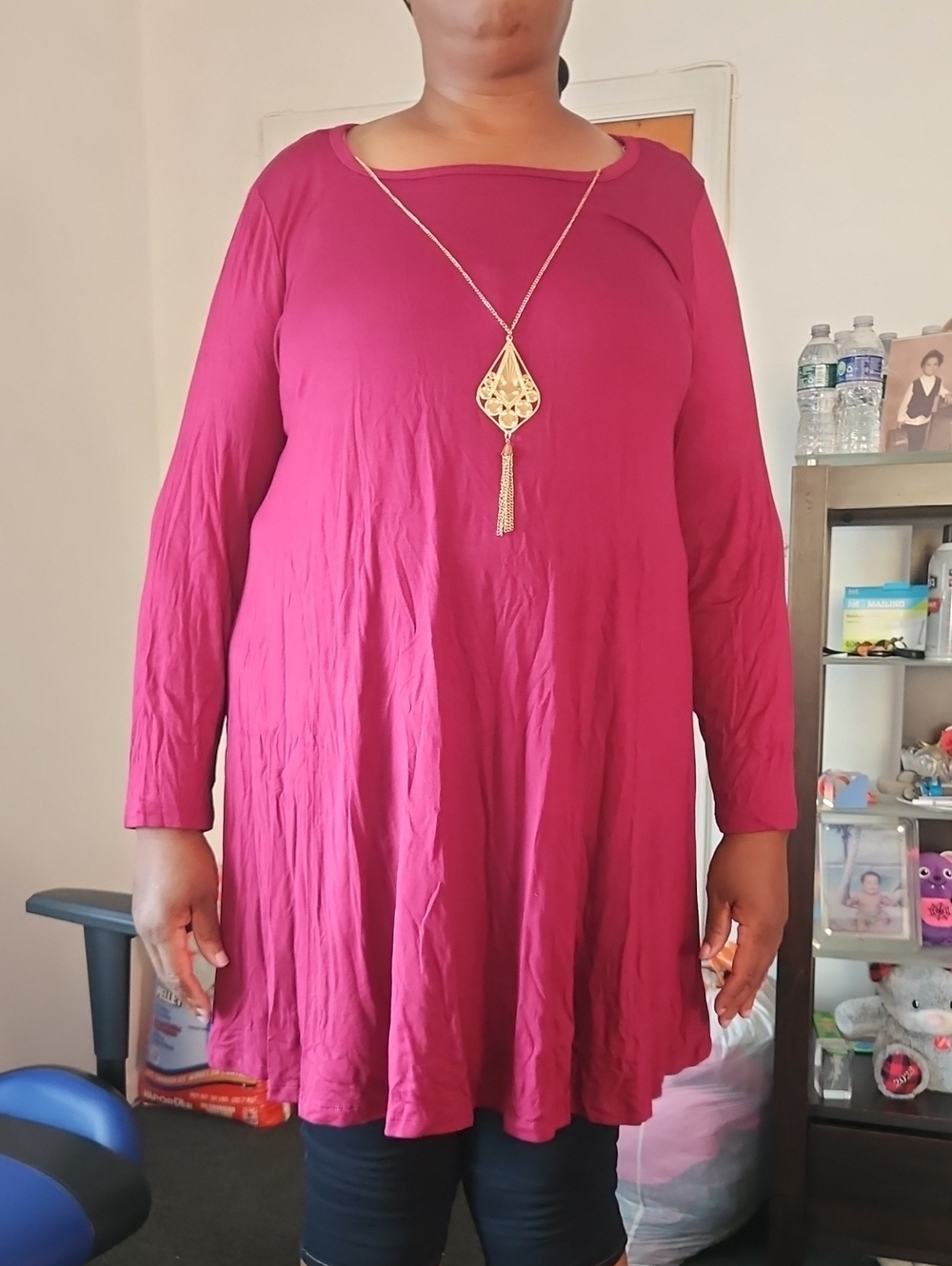 Women's Long Sleeve Swing Tunic - Magenta Pink